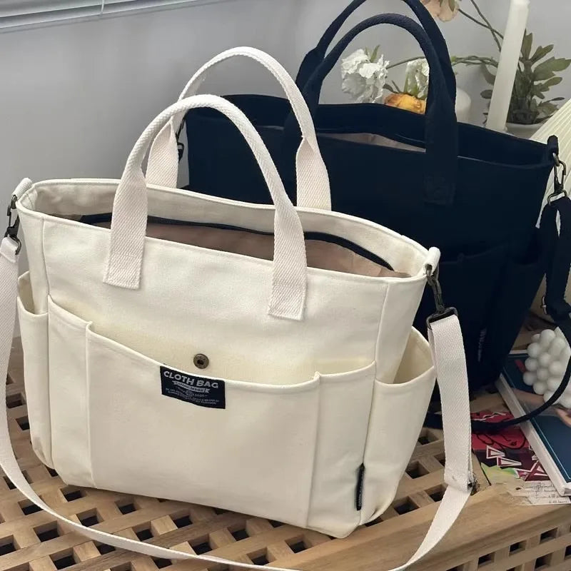 Canvas Ladies Commuter Bag – Horizontal Shoulder Tote for Students