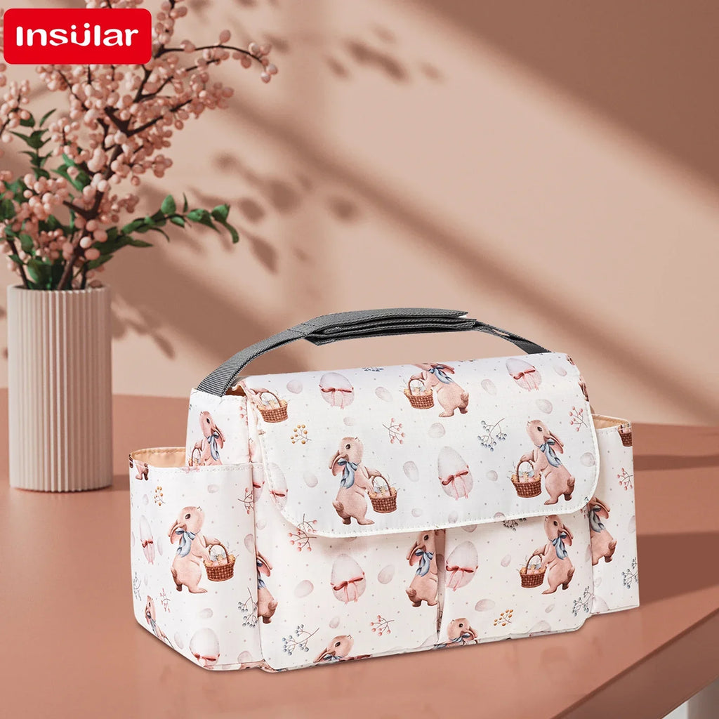 Diaper Bag for Baby – Waterproof Cartoon Stroller Organizer with Hooks for Buggy/Pram