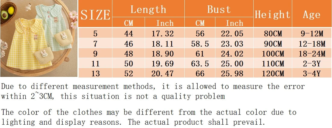 Baby Girl Summer Dress Set, Cute Plaid & Cartoon Design with Bag