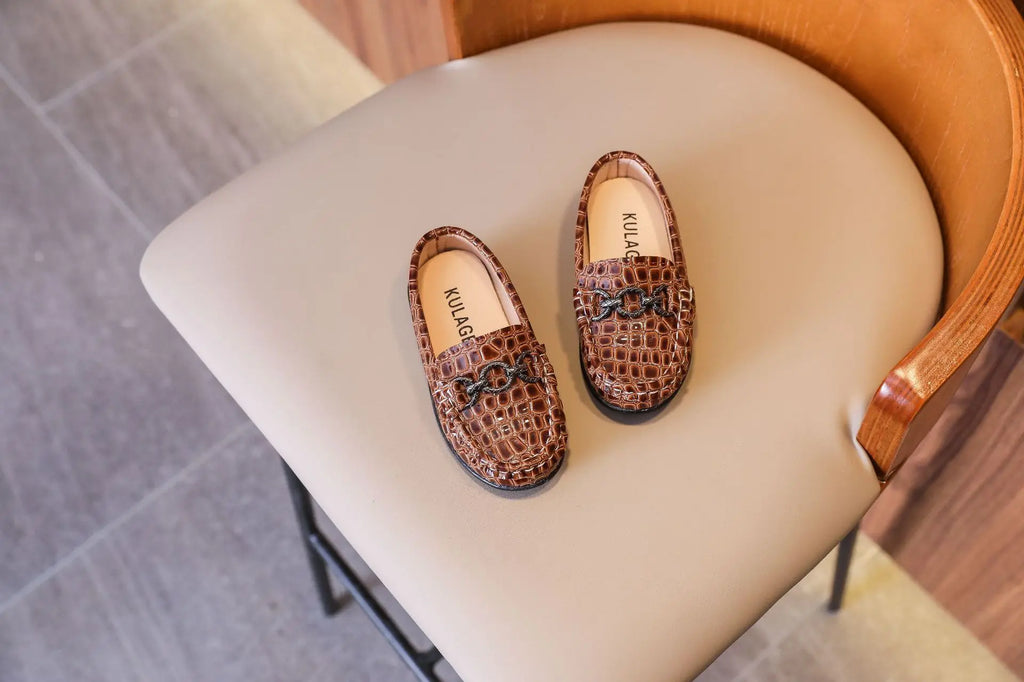 Kids’ Leather Loafers – Casual Slip-On Moccasins (21–30)
