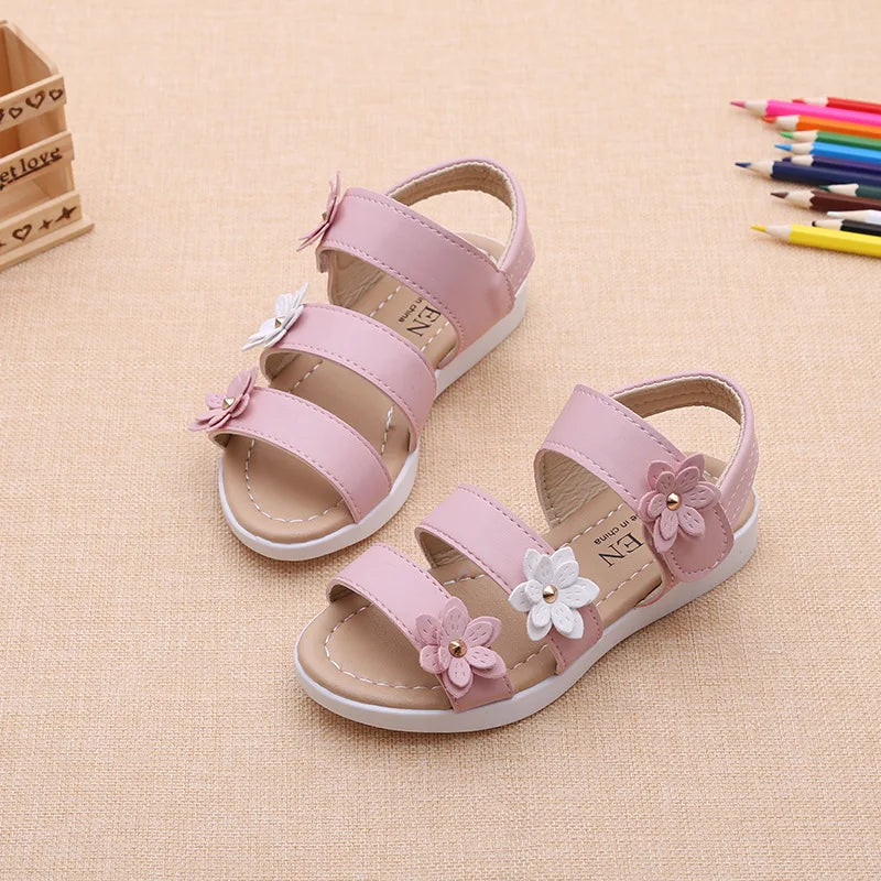 Girls’ Gladiator Floral Sandals – Cute Soft Summer Beach Shoes