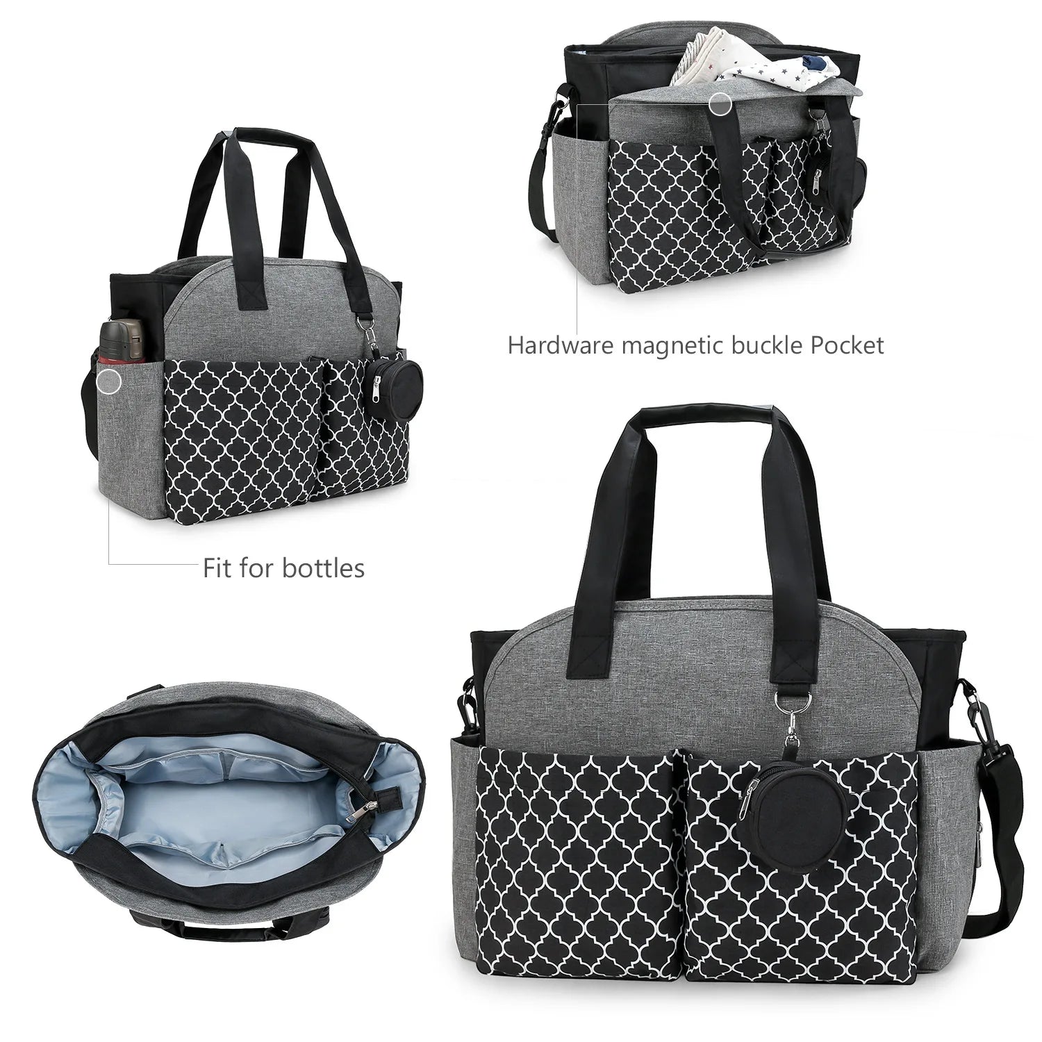 Diaper Bag Tote – Waterproof, Portable Baby Changing Bag with Shoulder Strap for Moms