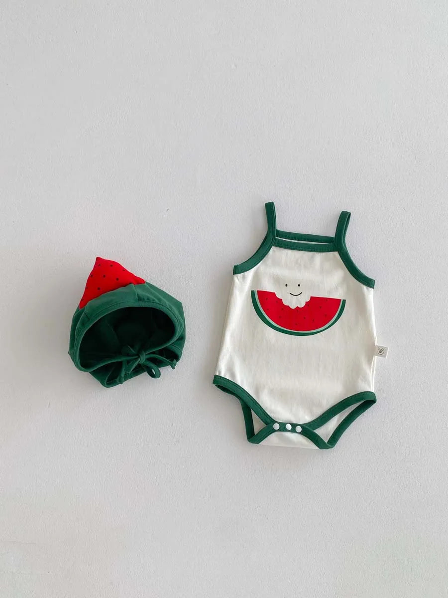 Cute Baby Summer Sling Jumpsuit with Hat (0–18M)