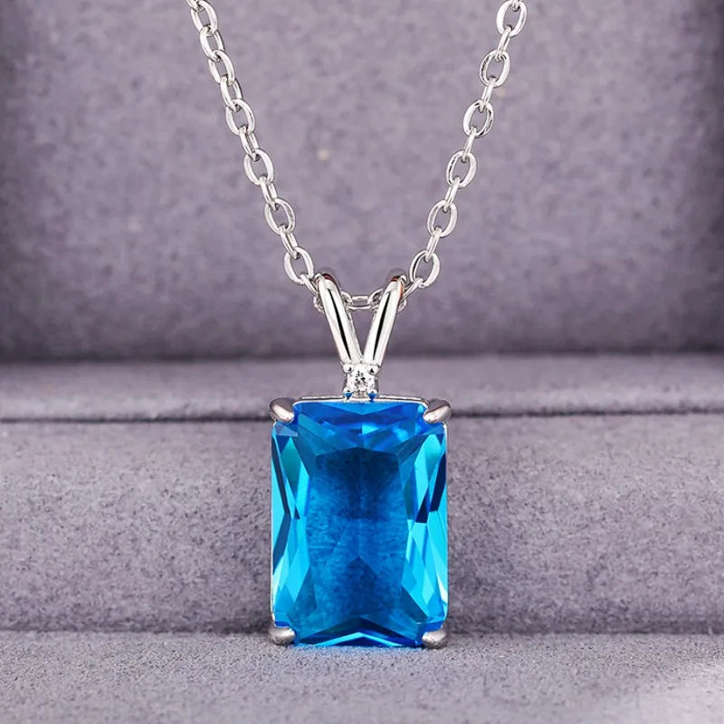 Huitan Luxury Solitaire Blue CZ Square