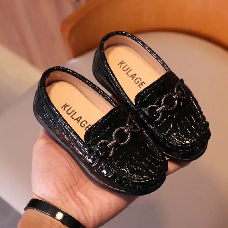Kids’ Leather Loafers – Casual Slip-On Moccasins (21–30)