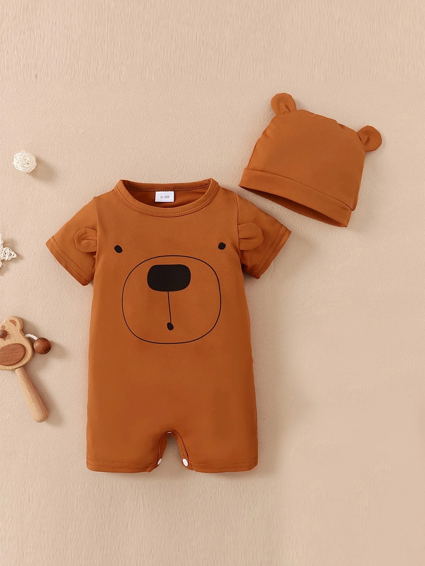 2PCS Baby Boy Bear Romper with Hat, Summer Outfit (0–18M)