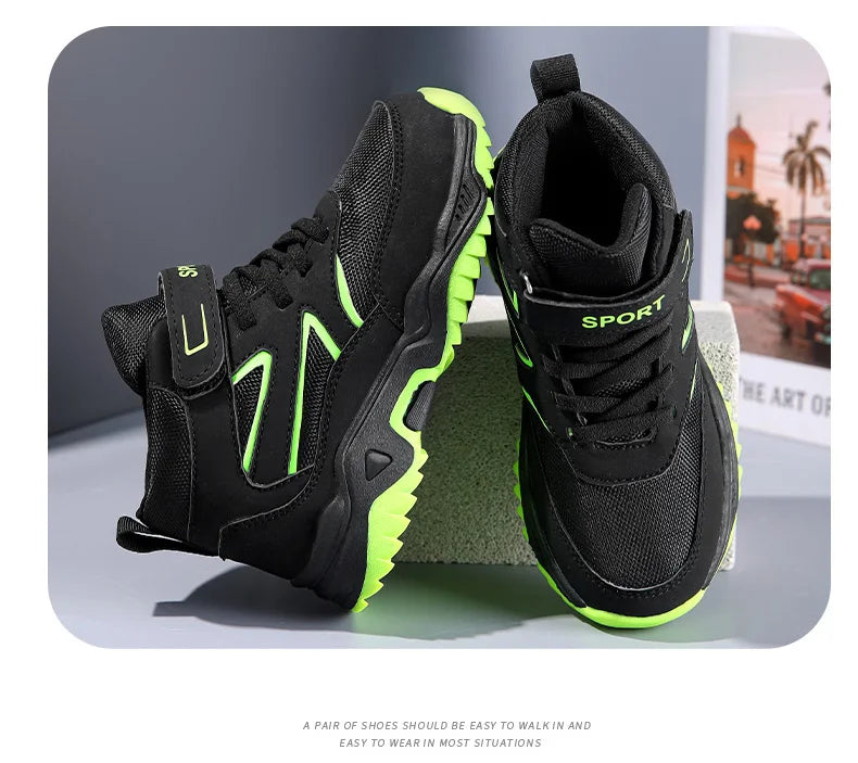 Boys’ Leather Sports Sneakers – Non-Slip, Breathable (Sizes 29–40)