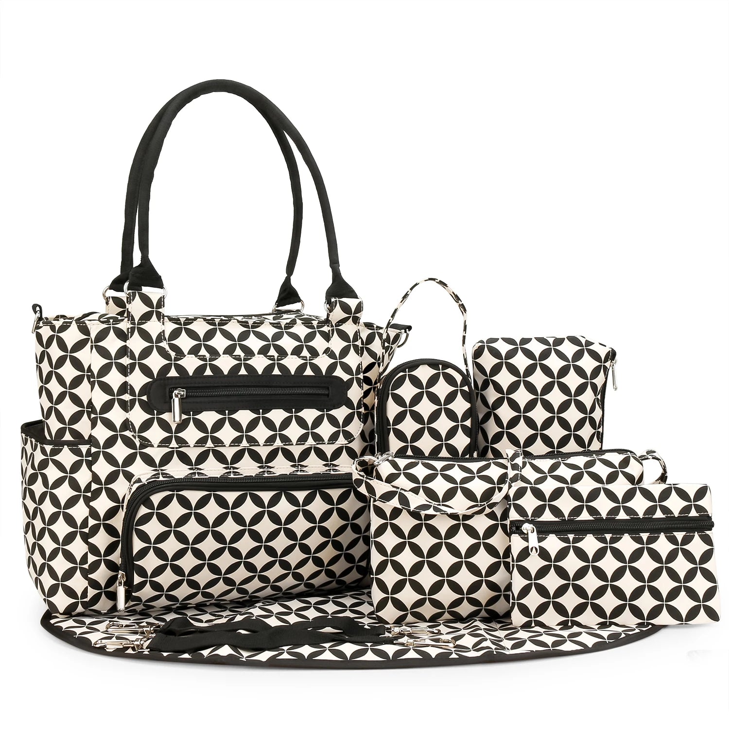 7pcs Nappy Changing Bag Set – Multifunctional Tote, Shoulder & Travel Diaper Bag