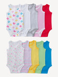 7PCS Infant Summer Outfit, Cotton Sleeveless Jumpsuits