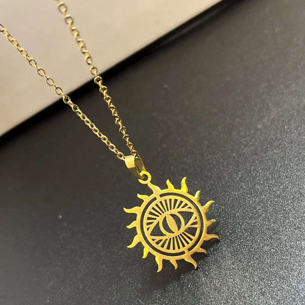Sunburst Evil Eye Pendant Necklace For