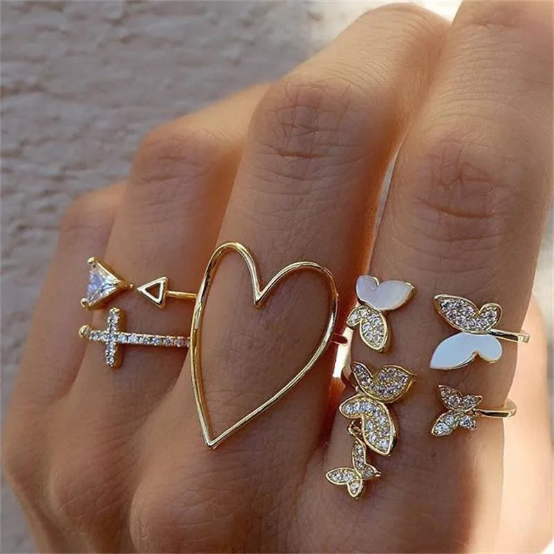 Heart Geometric Gold Butterfly Ring