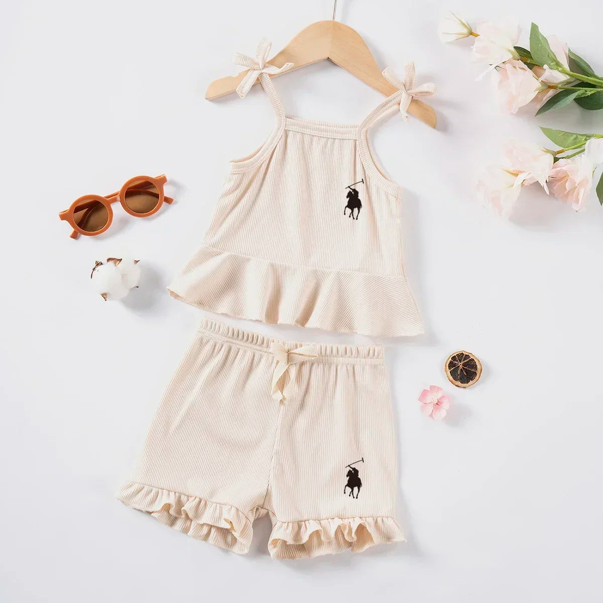 2pcs Camisole Bow Tops & Casual Shorts Set Cute Small Fresh Style Daily