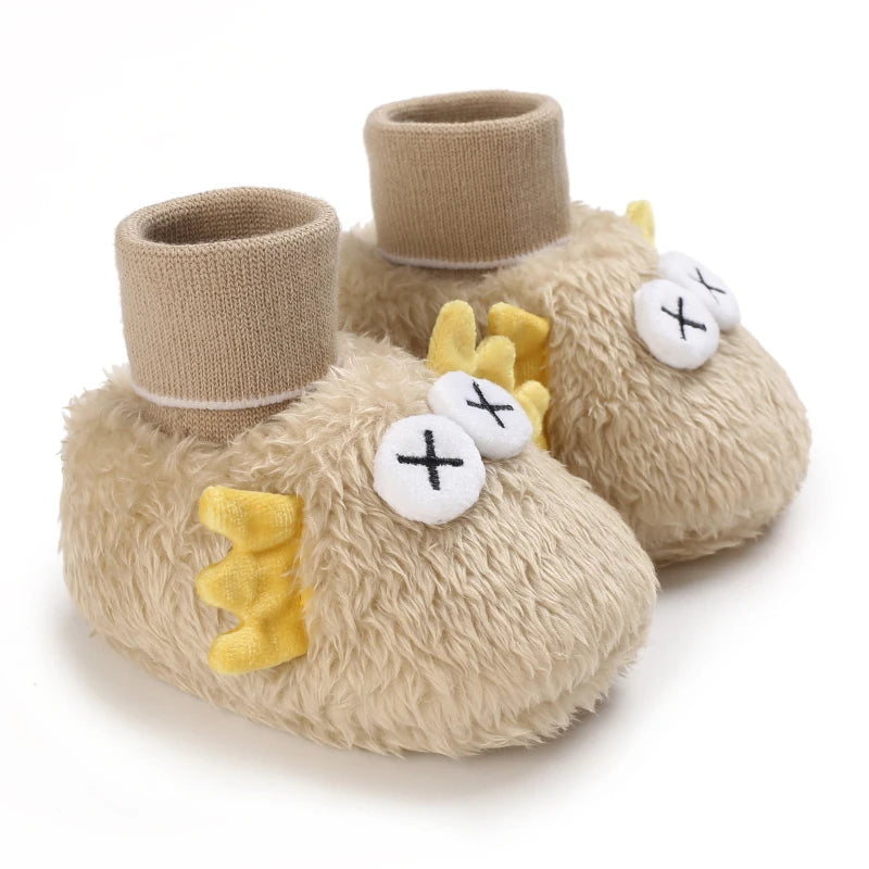 Baby Cartoon Elastic Plush Shoes (0–18M) – Soft Warm Socks Sneakers