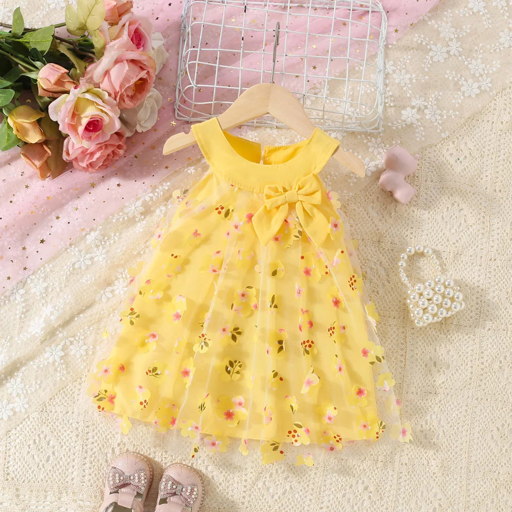 Baby Girl Summer Dress – Mesh & Flower Bow (0–3Y)