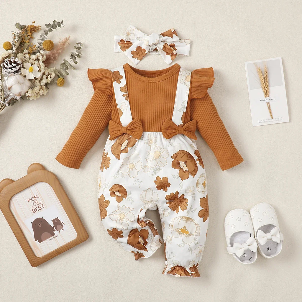 Baby Girl Spring/Autumn Outfit Set with Headband