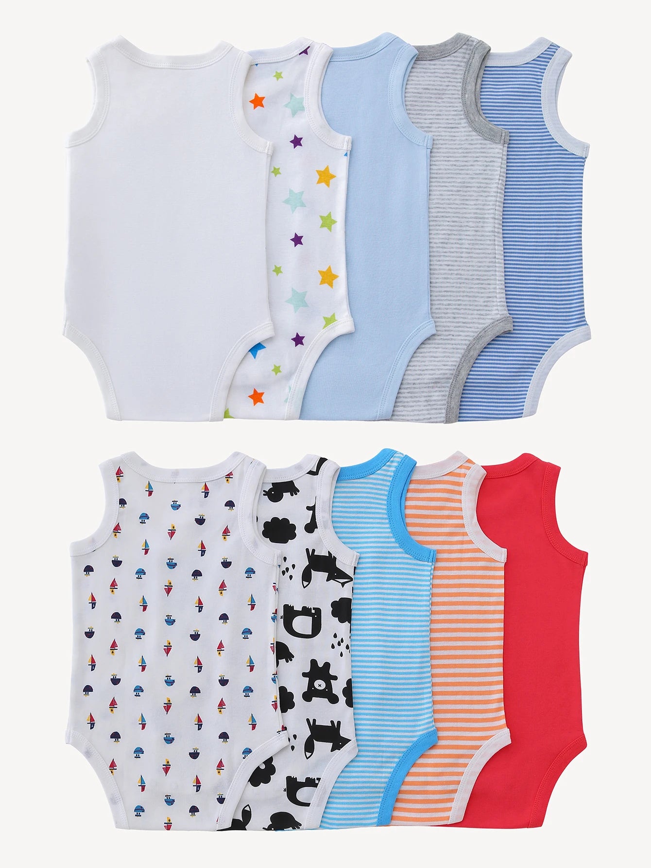 7PCS Infant Summer Outfit, Cotton Sleeveless Jumpsuits