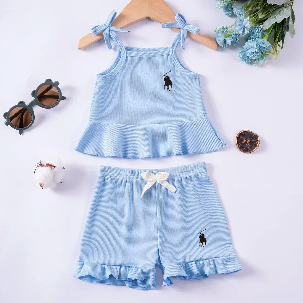 2pcs Camisole Bow Tops & Casual Shorts Set Cute Small Fresh Style Daily