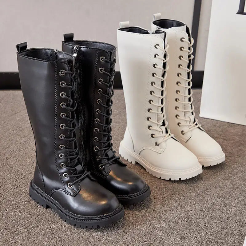 Girls’ Padded High-Top Boots – Warm Lace-Up Princess Shoes
