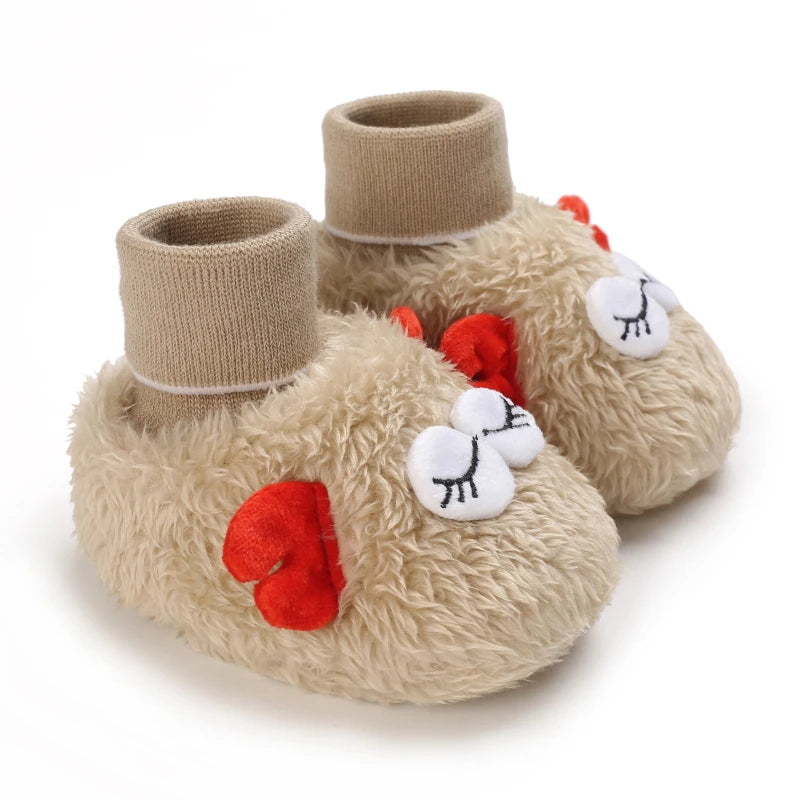 Baby Cartoon Elastic Plush Shoes (0–18M) – Soft Warm Socks Sneakers
