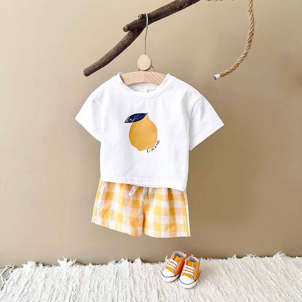 2PCS Baby Boys Girls Clothes Set T-shirt & Checkered Shorts 0-3Y