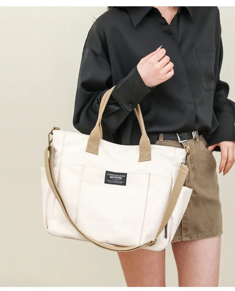 Canvas Ladies Commuter Bag – Horizontal Shoulder Tote for Students
