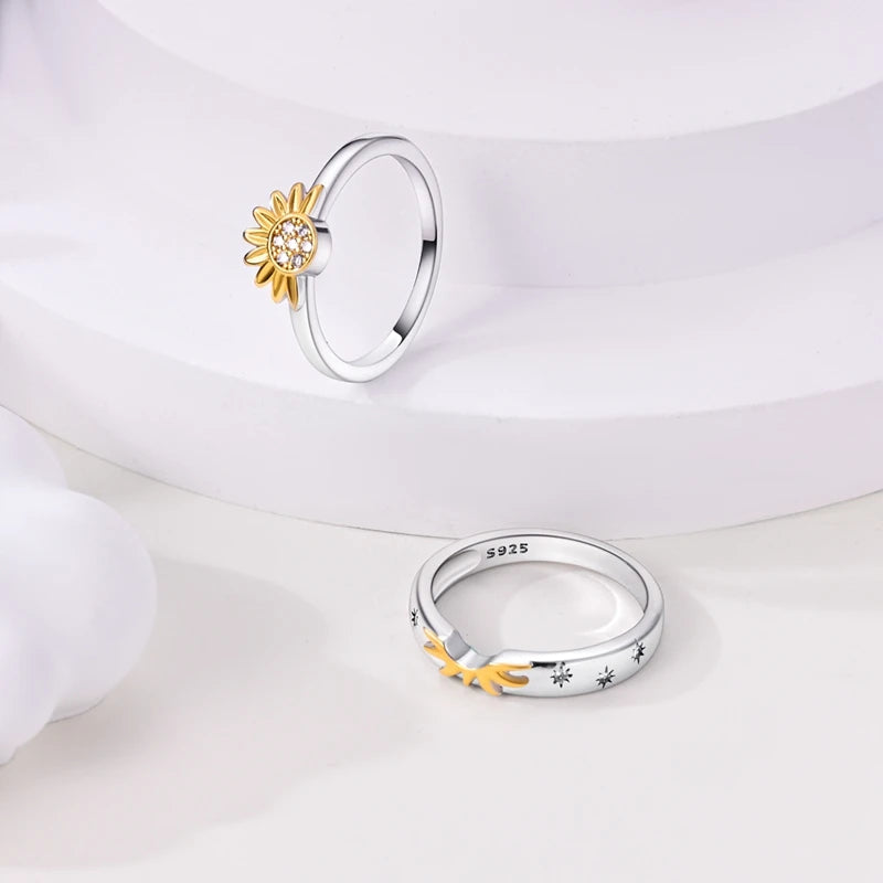 Original 925 Sterling Silver Rings For Women High Quality Zircon Sets Eternal Love Star Moon Princess Finger Rings Jewelry Gifts