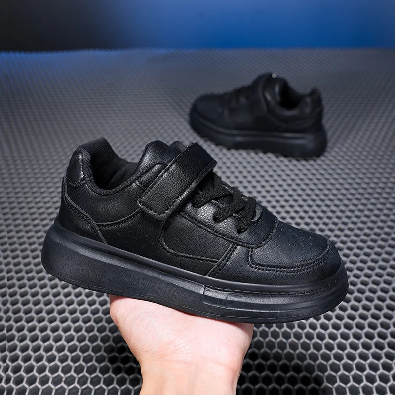 Kids White Leather Sneakers – Waterproof Low-Cut Shoes