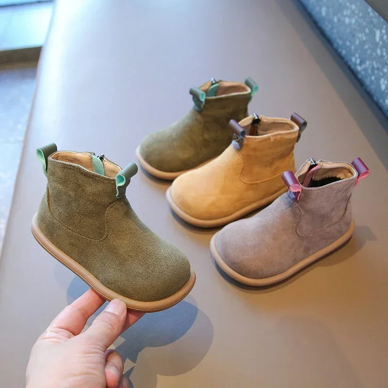 Kids Autumn/Winter Suede Boots – Plush Anti-Slip Ankle Shoes