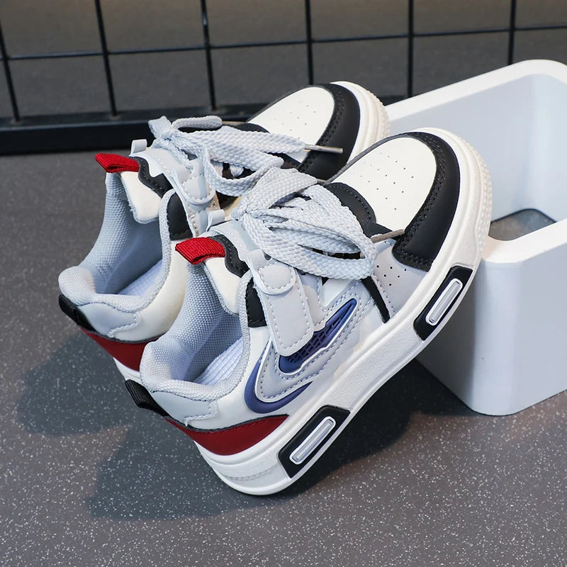 Kids Lightweight Sneakers – Breathable Hook-and-Loop Running & Basketball Shoes