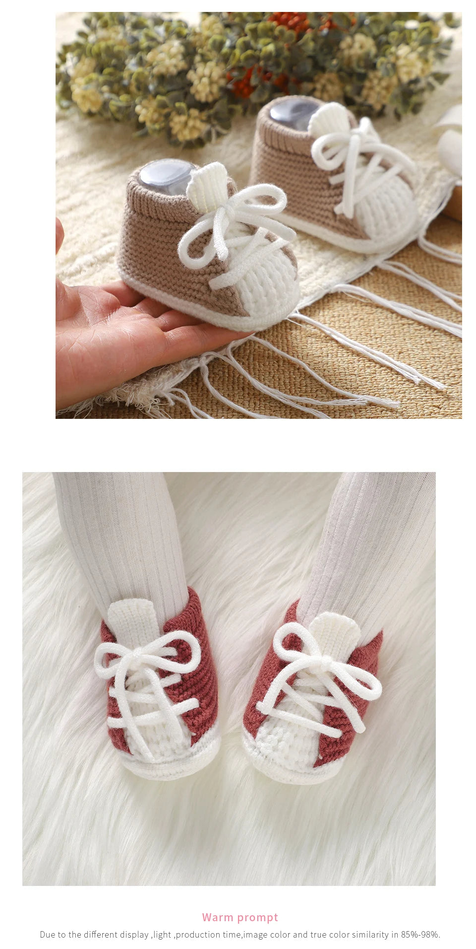 Baby Knitted Booties (0–18M) – Soft Sole Non-Slip First Walkers