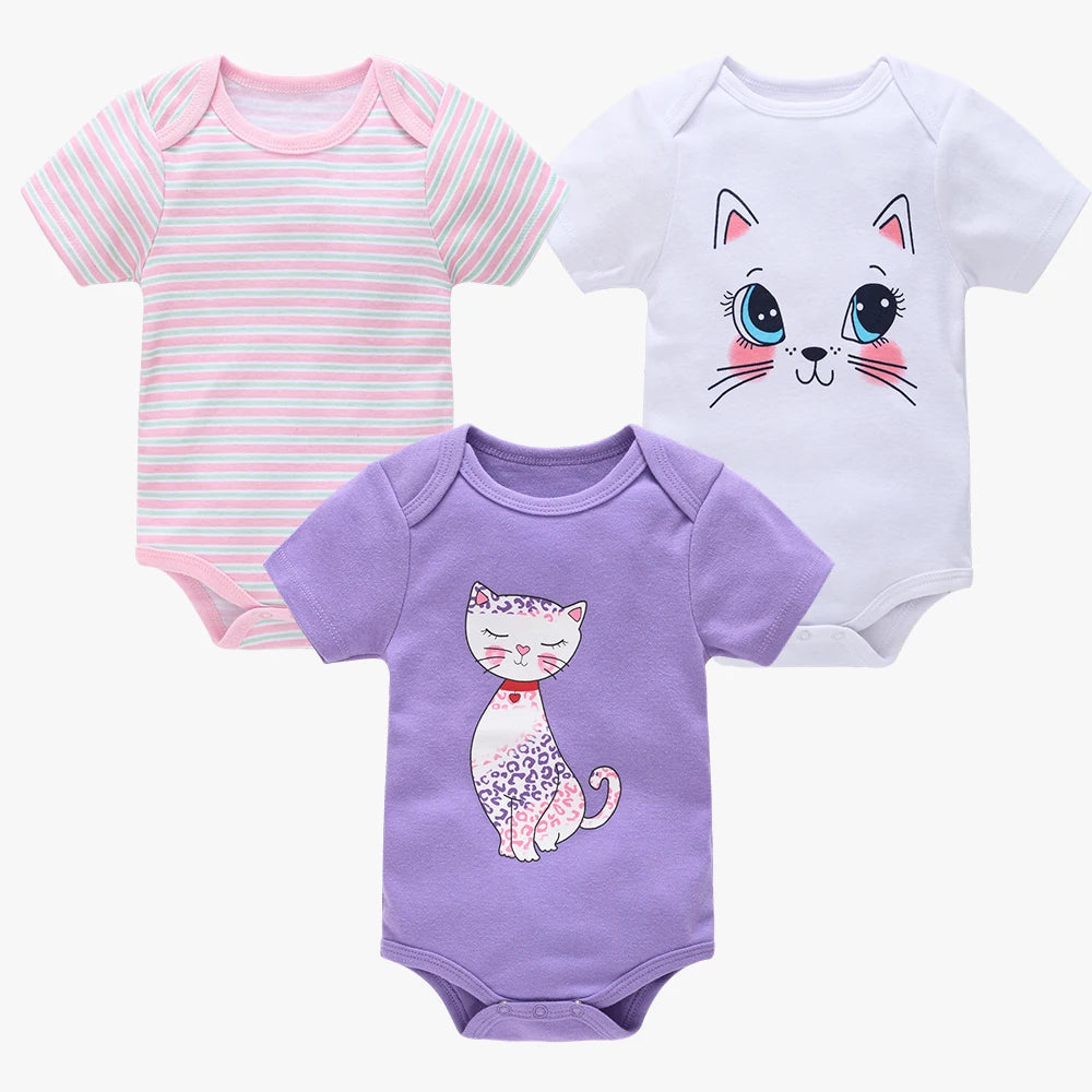 3/6PCS Baby Bodysuit Set, Cotton Short Sleeve 0–12M