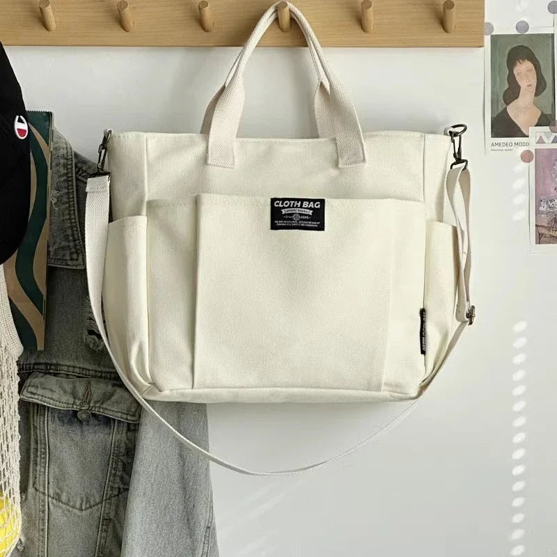 Canvas Ladies Commuter Bag – Horizontal Shoulder Tote for Students