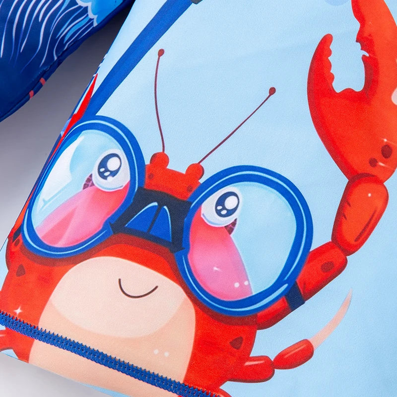 Girl and boy split swimsuit cartoon sunscreen