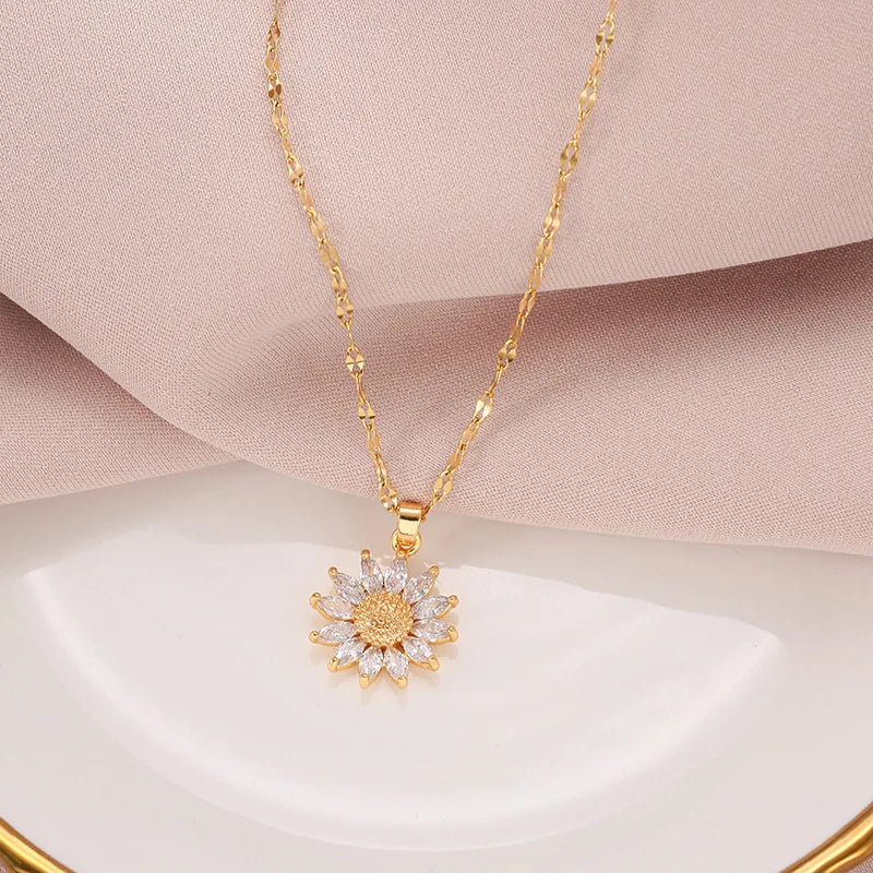 Gold Plated Sunflower Titanium Necklace
