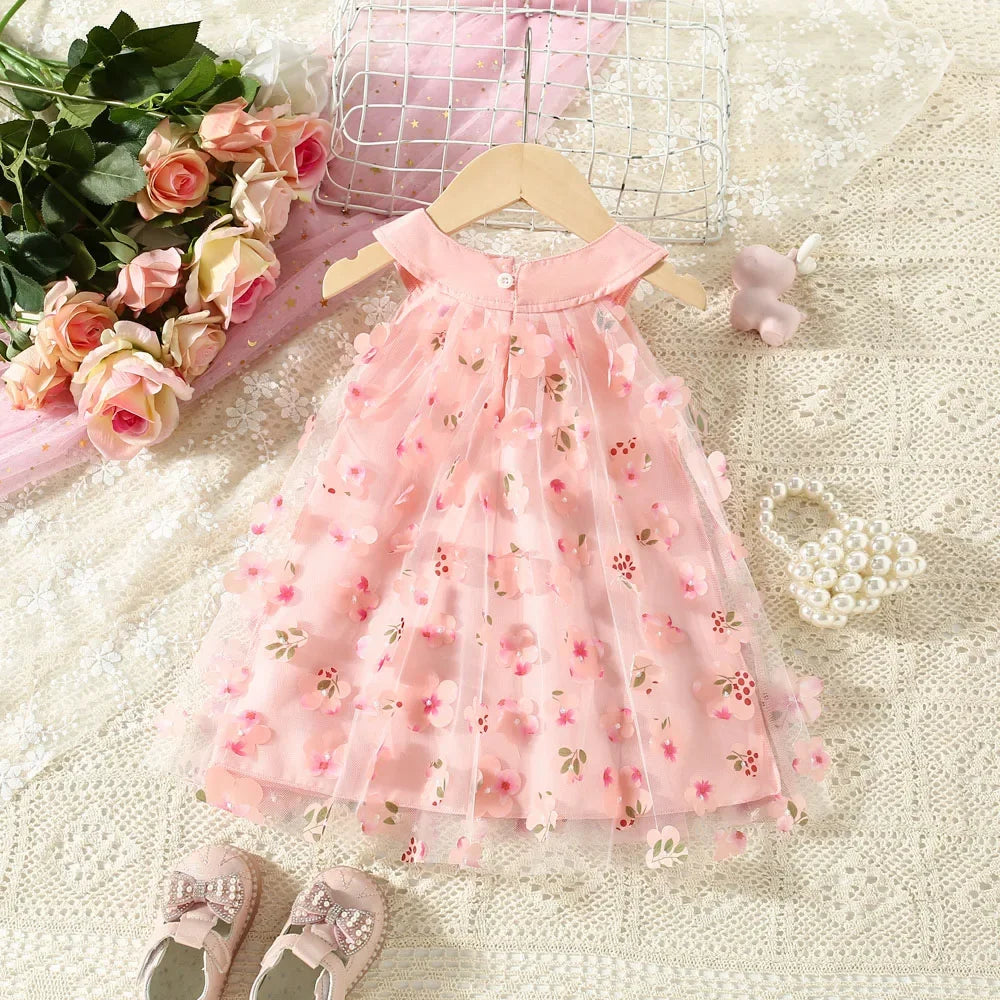 Baby Girl Summer Dress – Mesh & Flower Bow (0–3Y)