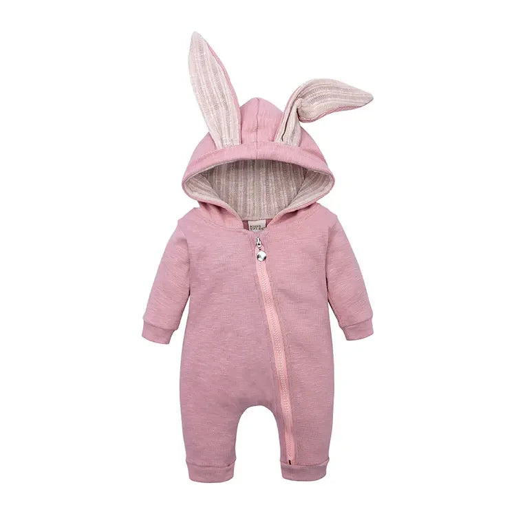 Baby Romper 3–18M, Cartoon Hooded Long Sleeve Jumpsuit