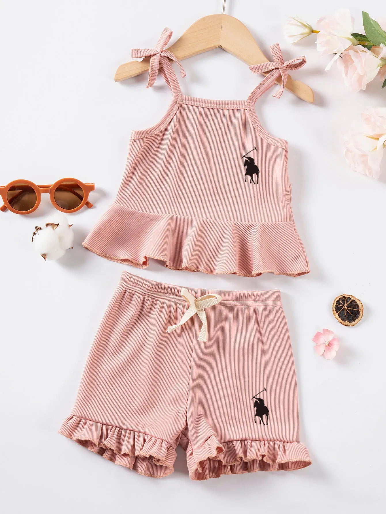 2pcs Camisole Bow Tops & Casual Shorts Set Cute Small Fresh Style Daily