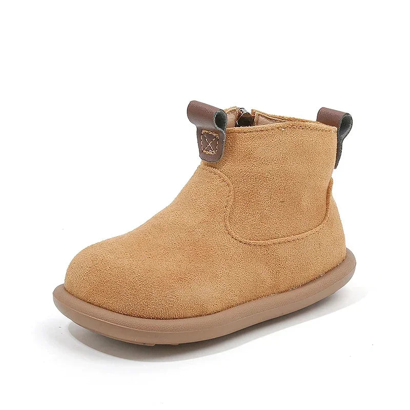 Kids Autumn/Winter Suede Boots – Plush Anti-Slip Ankle Shoes