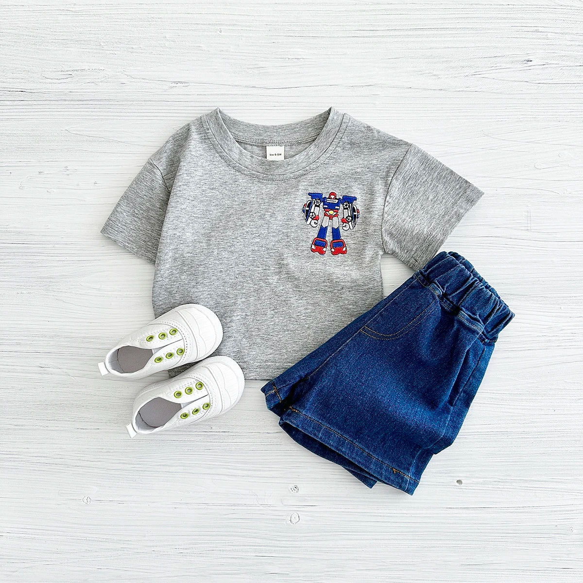 Baby Robot Embroidery Outfit – 2PCS (0–12M)