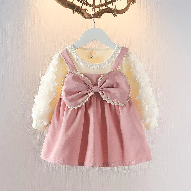 Baby Girl Winter Dress – Lace Bow (0–2Y)