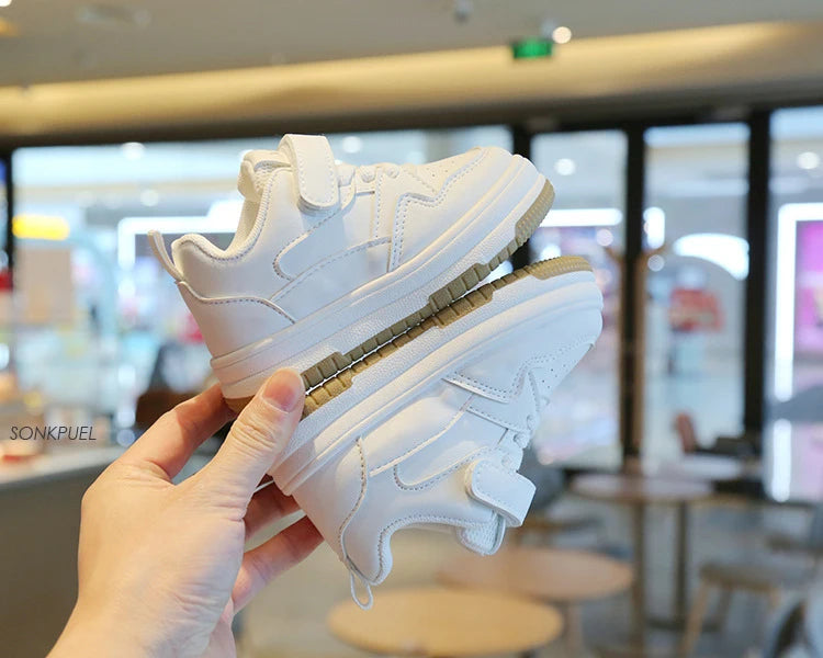Kids White Spring/Autumn Sneakers – Lightweight Soft-Sole Casual Shoes