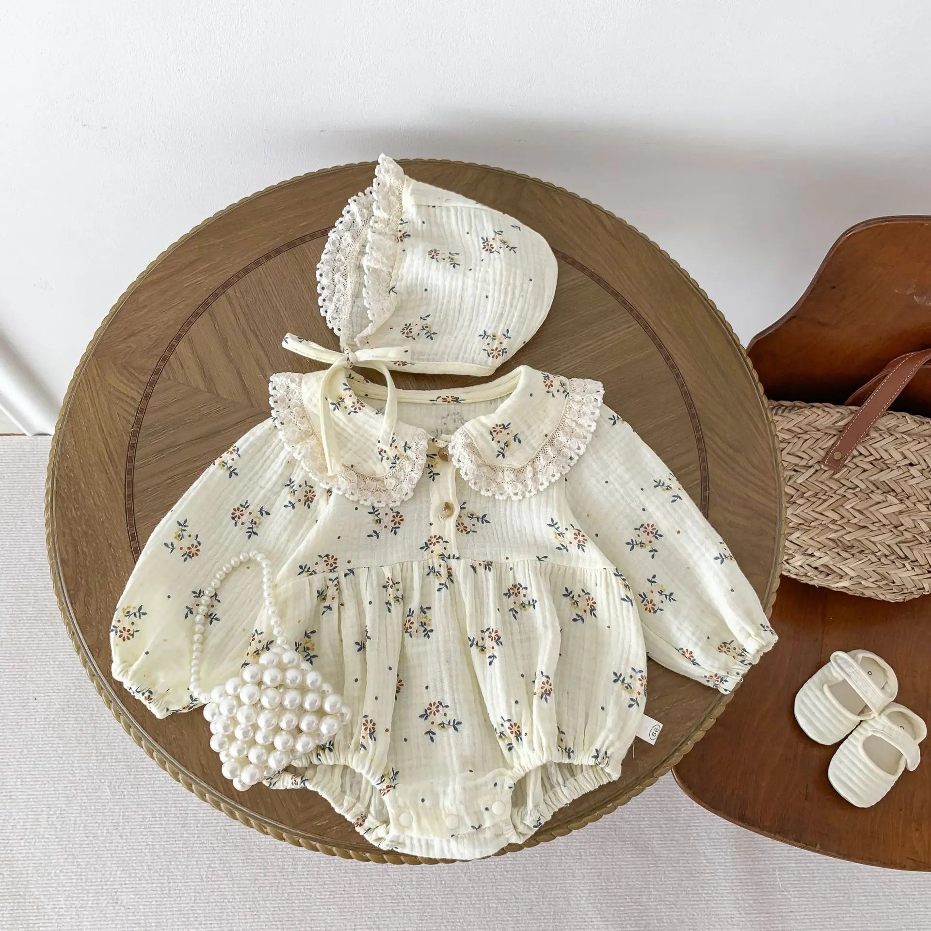 Newborn Baby Girl Romper & Hat, Spring 2PCS Outfit