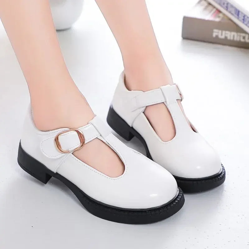 Kids’ Leather T-Strap Flats – School & Party Shoes (26–36)