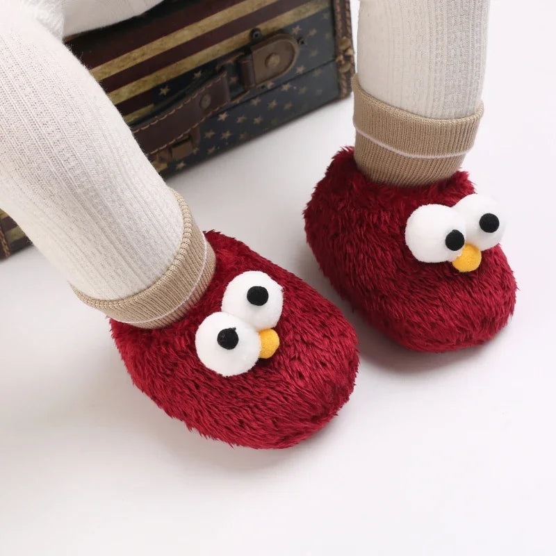 Baby Cartoon Elastic Plush Shoes (0–18M) – Soft Warm Socks Sneakers