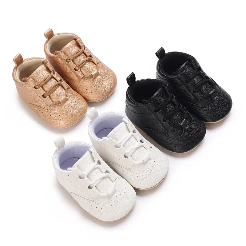 Baby Boys’ Moccasins – White Soft-Sole Non-Slip First-Step Shoes