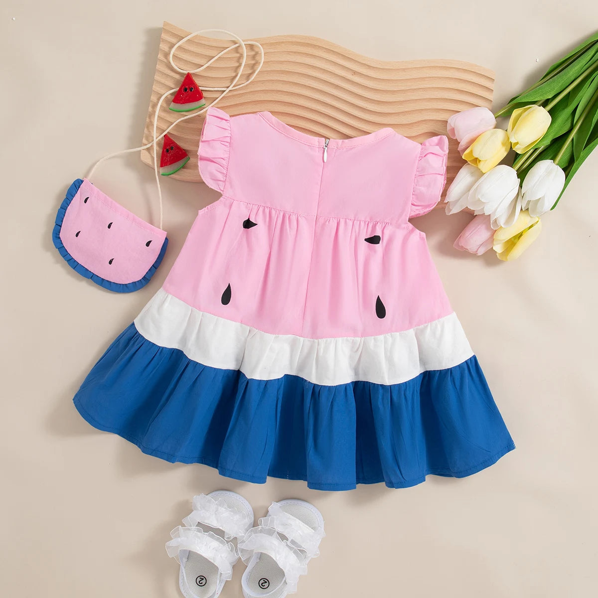Baby Girl Summer Watermelon Dress (0-3Y) with Bag