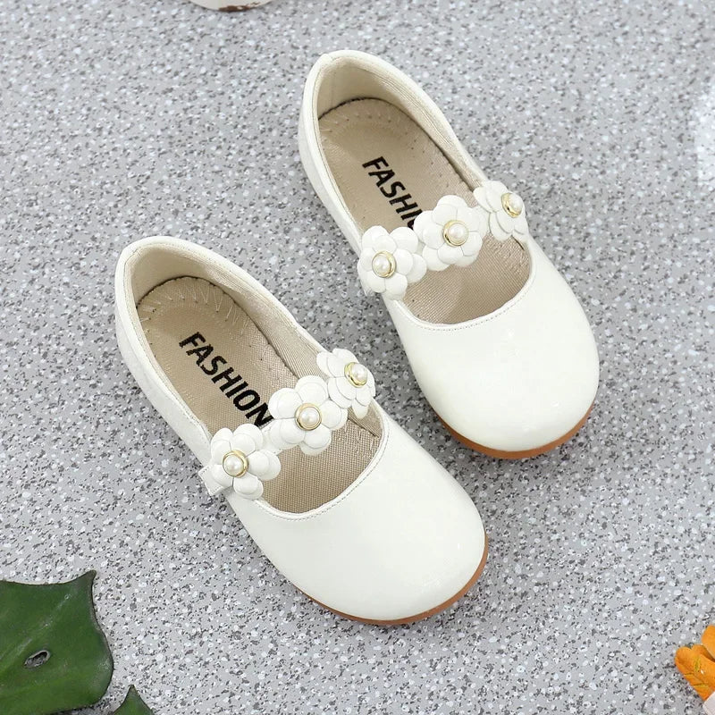 Girls’ Floral Leather Flats – Princess Dress Shoes (26–36)