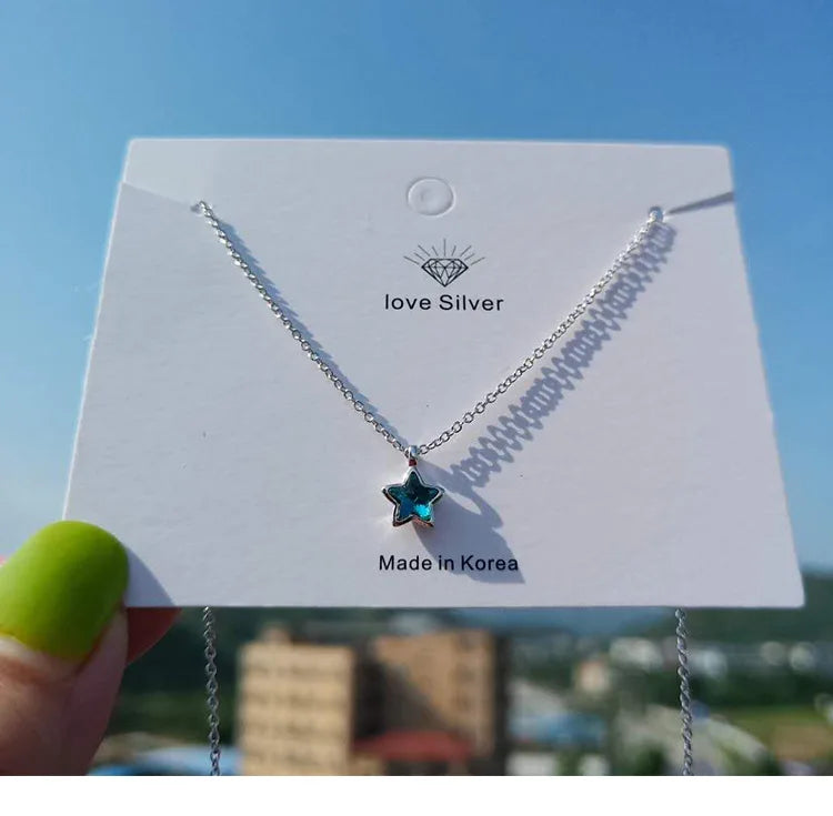 Sterling Silver Blue Star Necklace