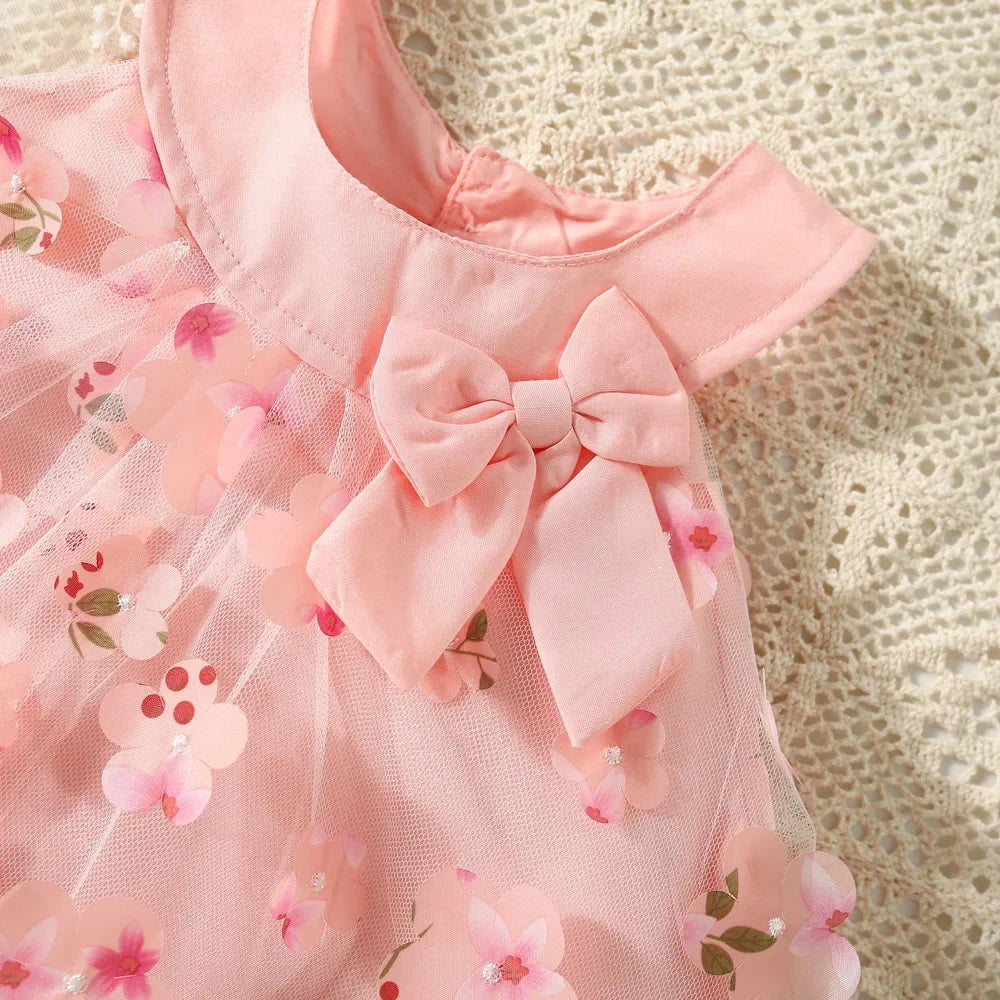 Baby Girl Summer Dress – Mesh & Flower Bow (0–3Y)