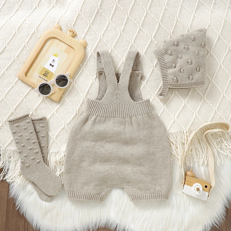 3pcs/Set Girls Sleeveless Knitted Rompers Hats Socks Outfits 0-18m Infant Suits